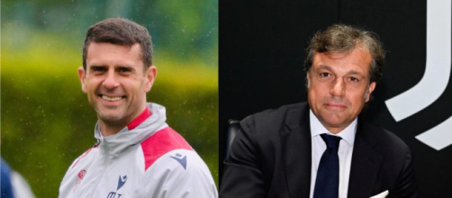 Thiago Motta, allenatore del Bologna. Foto © Bologna FC. Cristiano Giuntoli, ds e Massimiliano Allegri della Juventus. Foto © Juventus
