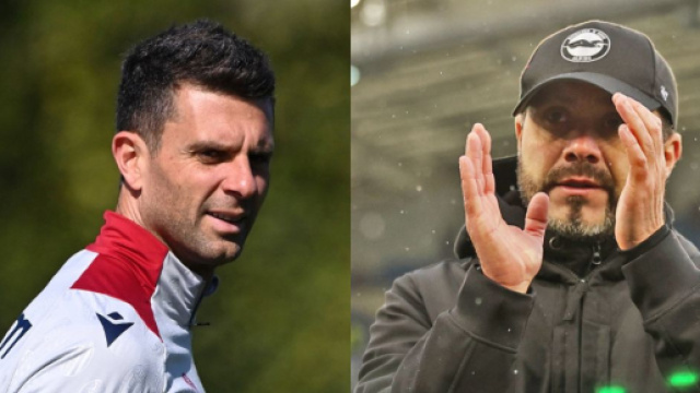 Thiago Motta, allenatore del Bologna. Foto &copy; Bologna FC, Roberto De Zerbi, allenatore del Brighton. Foto &copy; Brighton & Hove Albion.