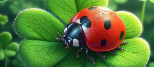 Coccinella su quadrifoglio portafortuna - © Bing IA.