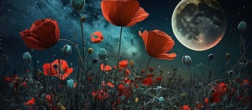 Tulipani e luna in una notte stellata - © Pixabay.