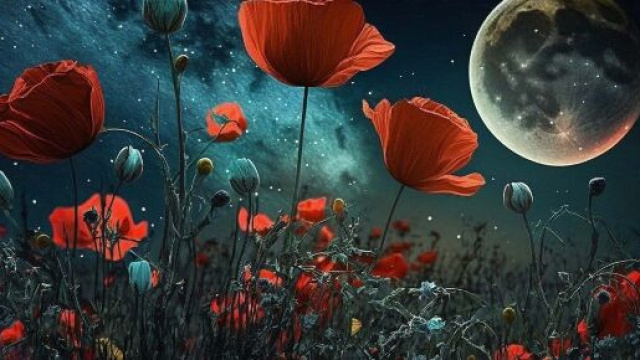 Tulipani e luna in una notte stellata - © Pixabay.