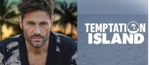 Filippo Bisciglia e il logo di Temptation Island - screenshot © Canale 5