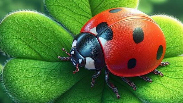 Coccinella portafortuna su quadrifoglio beneaugurale - © Foto Bing IA