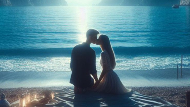 Coppia innamorata in riva al mare - &copy; Foto Bing IA.