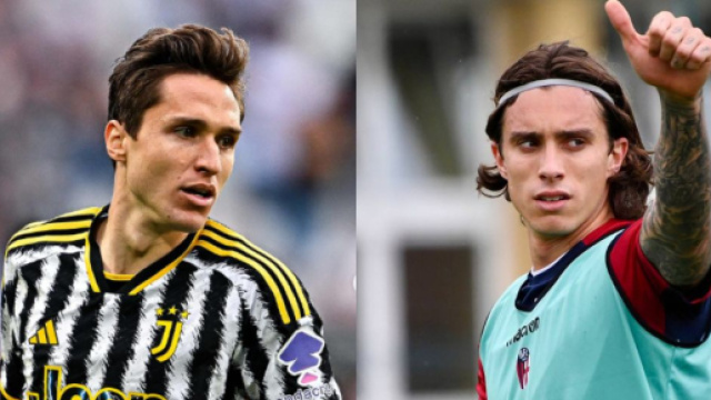 Federico Chiesa, attaccante della Juventus. Foto &copy; Juventus. Riccardo Calafiori, difensore del Bologna. Foto &copy; Bologna FC
