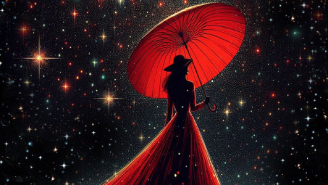 Donna in rosso tra le stelle - © Foto Bing IA.
