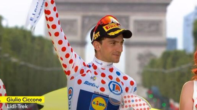 Giulio Ciccone in maglia a pois al Tour 2023 - Screenshot © Eurosport