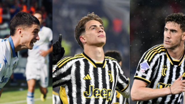 Matias Soul&eacute;, della Juve. Foto &copy; Frosinone. Kenan Yildiz, della Juventus. Foto &copy; Juventus. Dusan Vlahovic, della Juventus. Foto &copy; Juventus