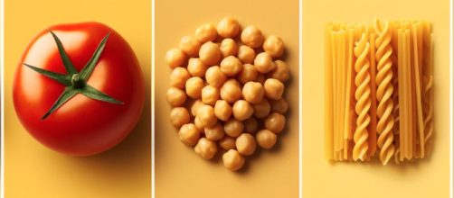 Pomodori, ceci e pasta in un'immagine generata da © Dall-E.