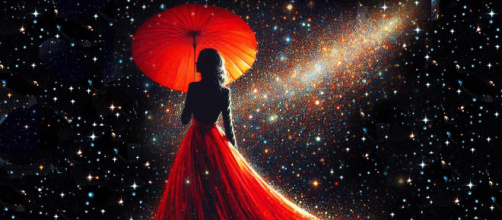 Donna in rosso tra le stelle - © Foto Bing IA.
