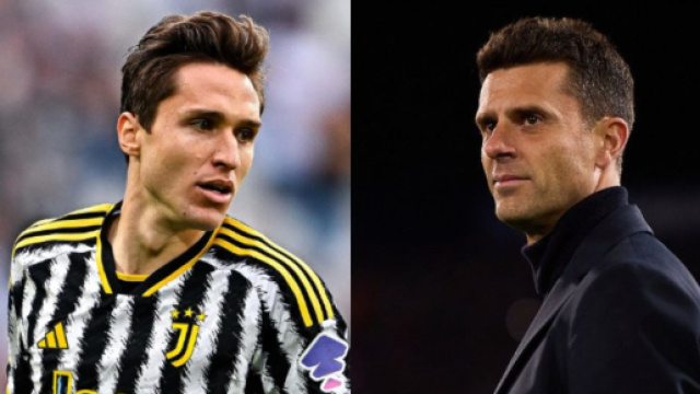 Federico Chiesa, attaccante della Juventus e Thiago Motta, allenatore della Juventus. Foto &copy; Juventus