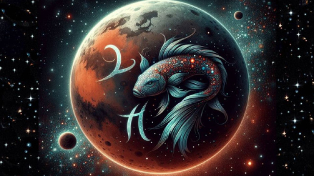 Segno zodiacale Pesci con Luna sullo sfondo - © Bing IA.