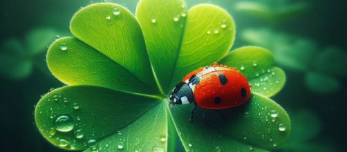 Coccinella su quadrifoglio portafortuna - © Foto Bing IA