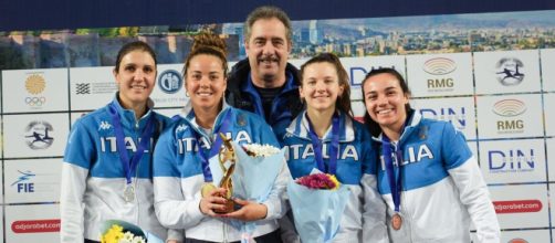 La squadra italiana di fioretto femminile che ha trionfato in Coppa del mondo a Tblisi © federscherma