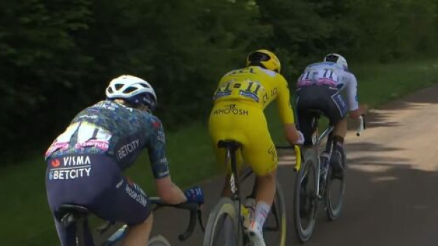 Evenepoel, Pogacar e Vingegaard in fuga - Screenshot © Eurosport