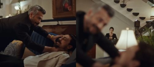 Cahit Gök (Vefa), Edip Tepeli (Mert) e Nilay Erdönmez (Gülendam) - screenshot © La rosa della vendetta.