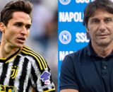 Federico Chiesa, attaccante della Juventus. Foto © Juventus. Antonio Conte, allenatore del Napoli. Foto © Napoli