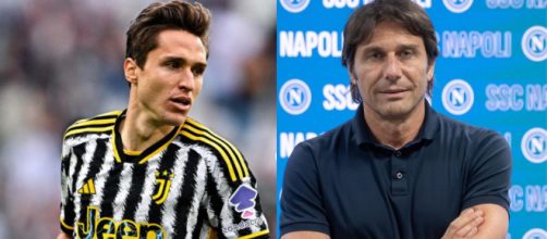 Federico Chiesa, attaccante della Juventus. Foto © Juventus. Antonio Conte, allenatore del Napoli. Foto © Napoli