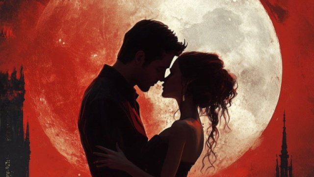 Coppia innamorata con luna sullo sfondo - &copy; Bing IA.