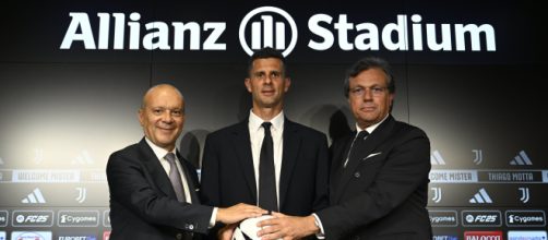 Francesco Scanavino, Ad della Juve. Thiago Motta, allenatore della Juve. Cristiano Giuntoli, ds della Juve. Foto © Juventus