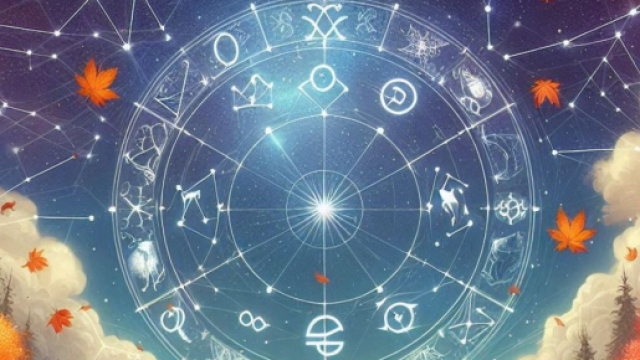 Ruota dell'oroscopo con foglie autunno - © Bing AI