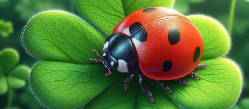 Coccinella portafortuna su quadrifoglio beneaugurale © Pixabay.