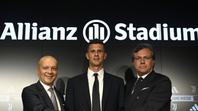 Francesco Scanavino, Ad della Juve. Thiago Motta, allenatore della Juve. Cristiano Giuntoli, ds della Juve. Foto &copy; Juventus