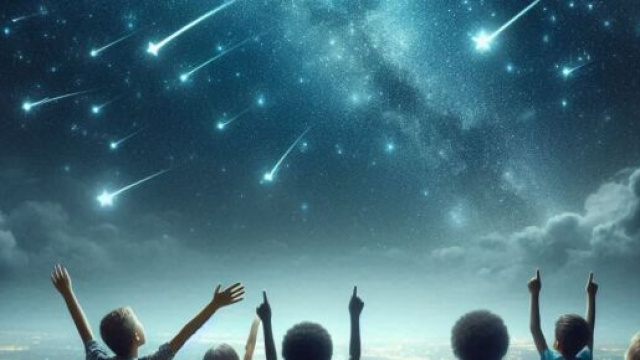 Bambini che assistono alle stelle cadenti in cielo - &copy; Bing AI