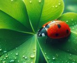 Coccinella della fortuna su quadrifoglio beneaugurale - © Bing IA