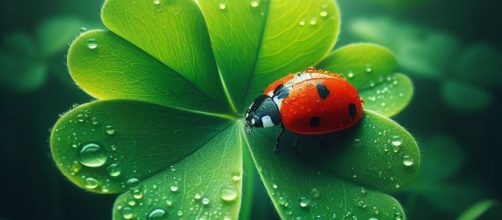 Coccinella della fortuna su quadrifoglio beneaugurale - © Bing IA