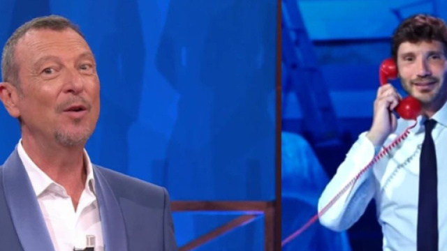 In foto Amadeus e Stefano De Martino, screenshot &copy; Nove-Rai 1