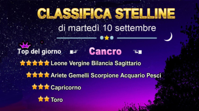 Oroscopo martedì 10 settembre, la classifica a stelline- © Roberta Carsoli.