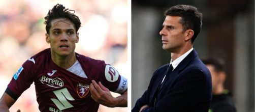 Samuele Ricci, centrocampista del Torino. Foto © Torino. Thiago Motta, allenatore della Juventus. Foto © Juventus