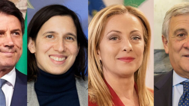Giuseppe Conte, Elly Schlein, Giorgia Meloni e Antonio Tajani (&copy; Wikimedia commons)