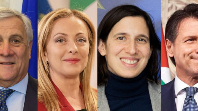 Antonio Tajani, Giorgia Meloni, Elly Schlein e Giuseppe Conte (&copy; Wikimedia commons)