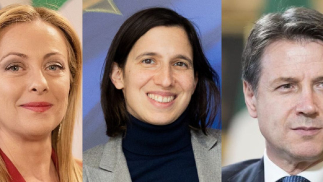 Giorgia Meloni, Elly Schlein e Giuseppe Conte (© Wikimedia commons)