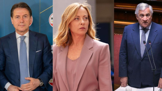 Giuseppe Conte, Giorgia Meloni e Antonio Tajani (© Facebook)