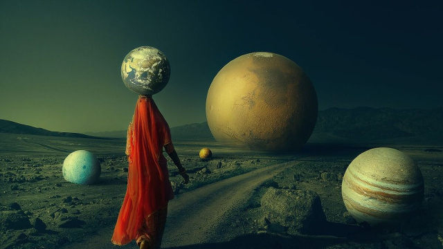 Uno scenario fantasy con le miniature dei pianeti © Pixabay.