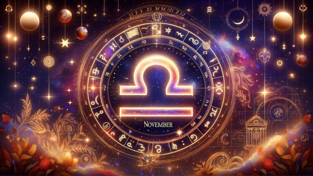 Tra luci e ombre di novembre, la Bilancia guida con chiarezza e precisione, ispirando visioni future. &copy; Immagine creata con Dall-E