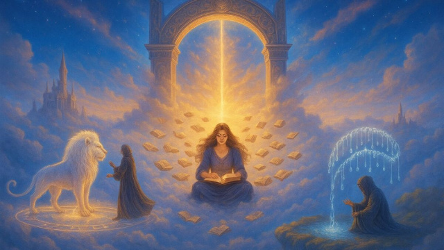 Illustrazione fantasy digitale con elementi simbolici &ndash; &copy; Copilot IA.