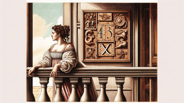 Numero 43 della Smorfia napoletana, 'a donna ô balcone, associato al segno Vergine. © Immagine creata con Dall-E