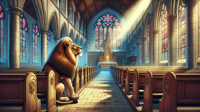 Numero 84 della Smorfia napoletana, 'a chiesa, per il segno del Leone. © Immagine creata con Dall-E