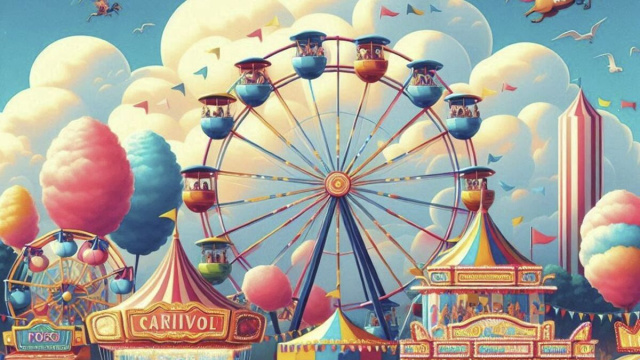 Luna park colorato con nuvole e bandierine - © Copilot IA.
