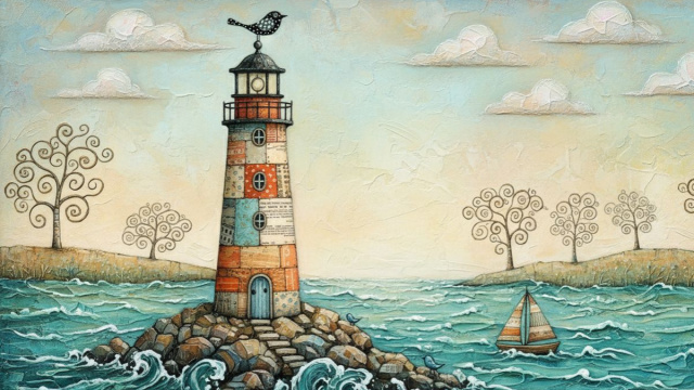 Un faro solitario su un’isola rocciosa, circondato da un mare mosso © Copilot IA.