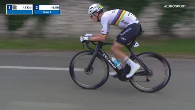Tadej Pogačar agli Europei di ciclismo © Screenshot Eurosport.