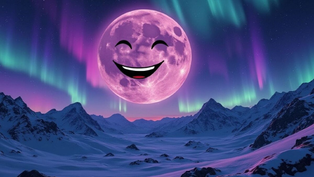 Paesaggio montano innevato e surreale, illuminato da un’aurora boreale. © Grok AI X.