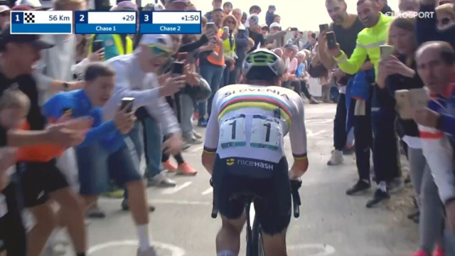 Tadej Pogačar agli Europei di ciclismo – © Screenshot Eurosport.