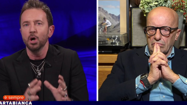 Andrea Scanzi e Alessandro Sallusti durante la puntata di "è sempre Cartabianca" del 7 ottobre ((© Mediaset Infinity)