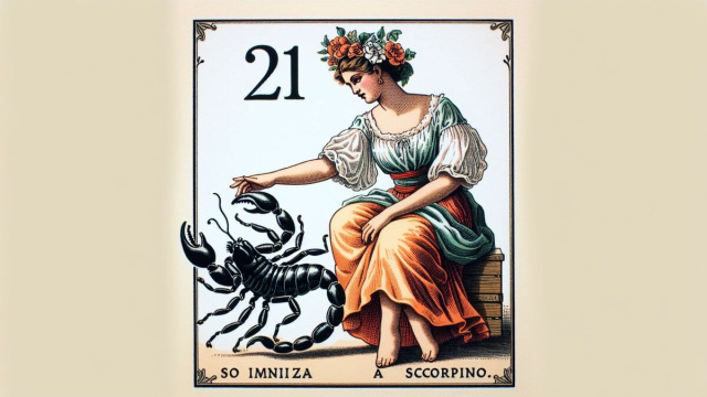 Numero 21 della Smorfia napoletana, 'a femmena annura per lo Scorpione. &copy; Immagine creata con Dall-E