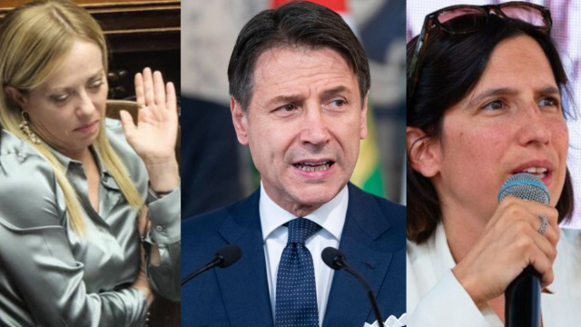 Giorgia Meloni, Giuseppe Conte ed Elly Schlein (&copy; Facebook)